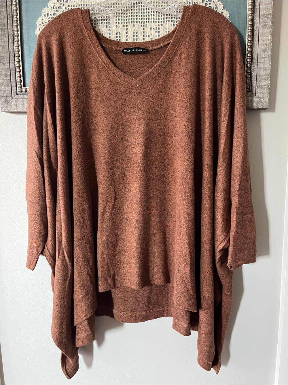 Nally & Millie V-Neck Oversized Sweater in Rust